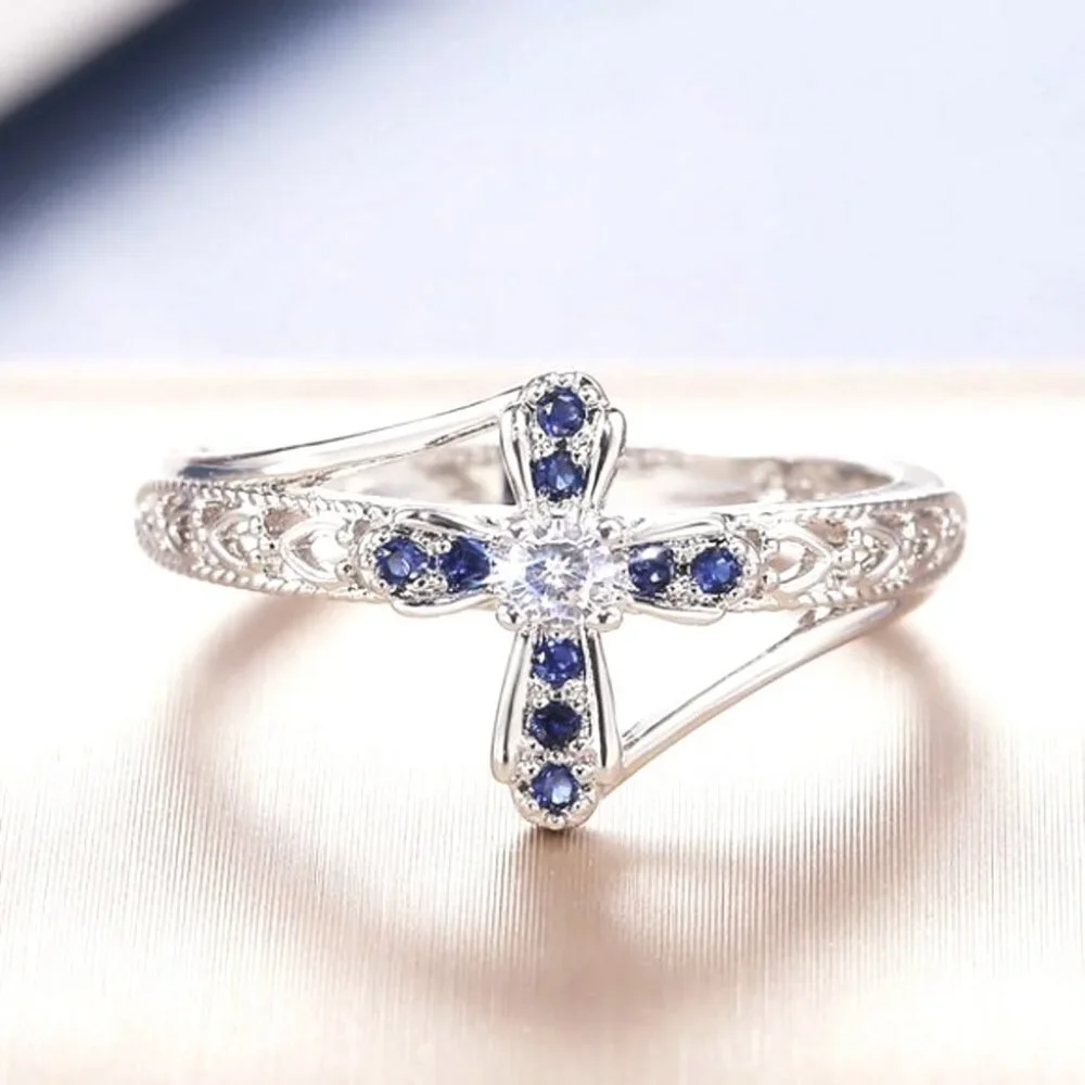 New Beautiful 925 Silver Sim. Blue Sapphire Diamond Ring